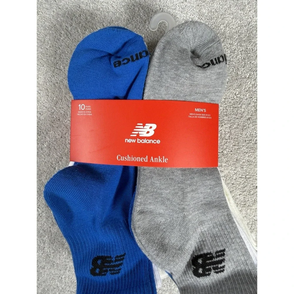 New Balance Men Cushioned Ankle Socks 10 Pair  Size L Multicolor Solid Logo New